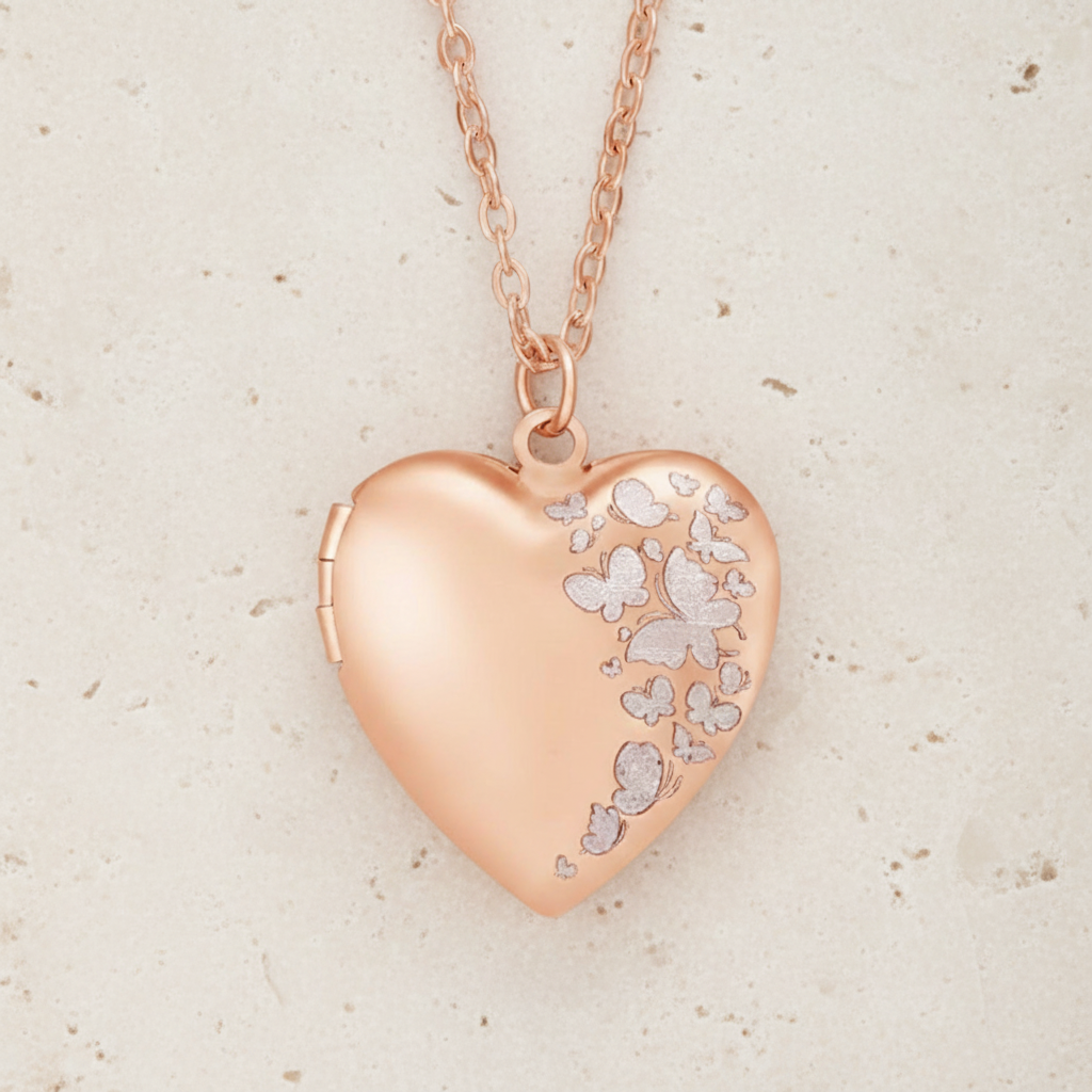 Personalized Butterfly Heart Locket Necklace