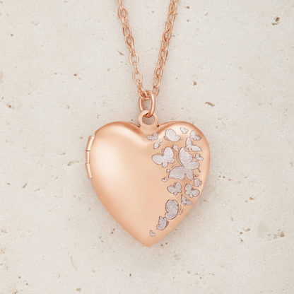 Personalized Butterfly Heart Locket Necklace