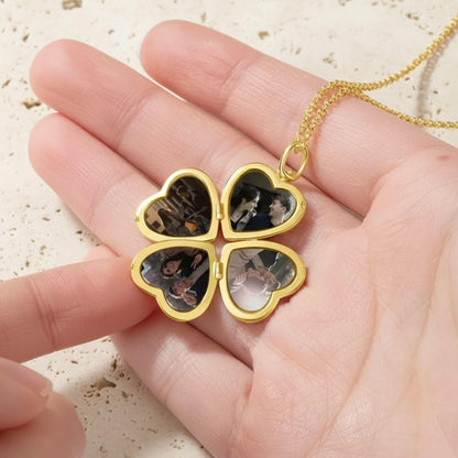 Custom 4 Photo Clover Heart Locket Necklace