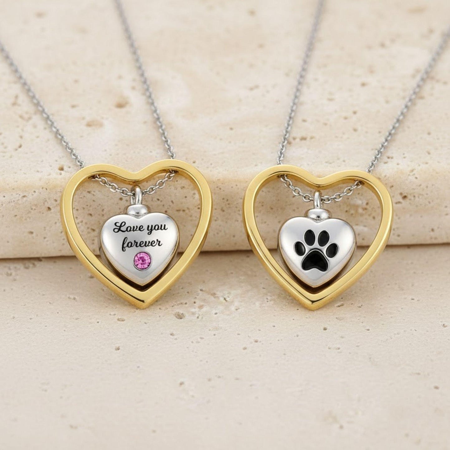 Engraved Pet Heart Birthstone Urn Necklace
