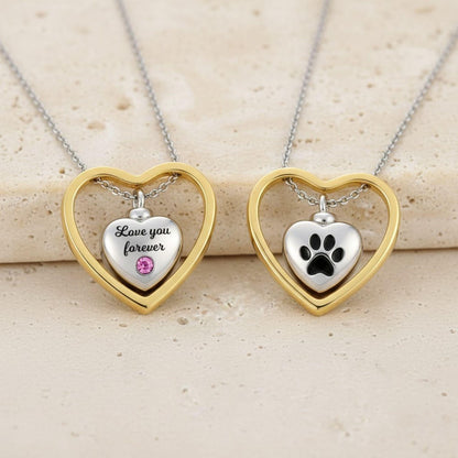 Engraved Pet Heart Birthstone Urn Necklace