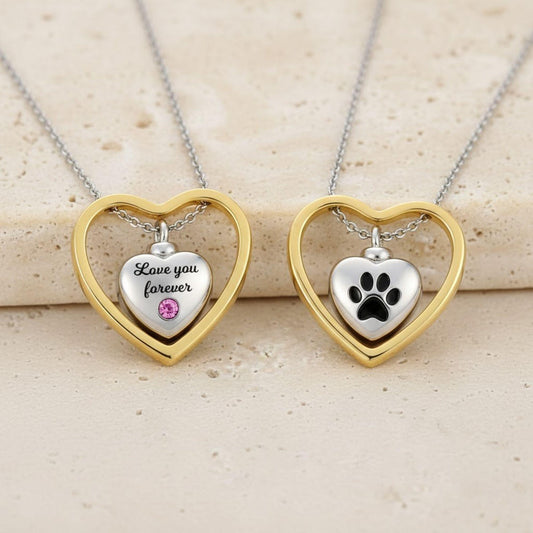 Engraved Pet Heart Birthstone Urn Necklace