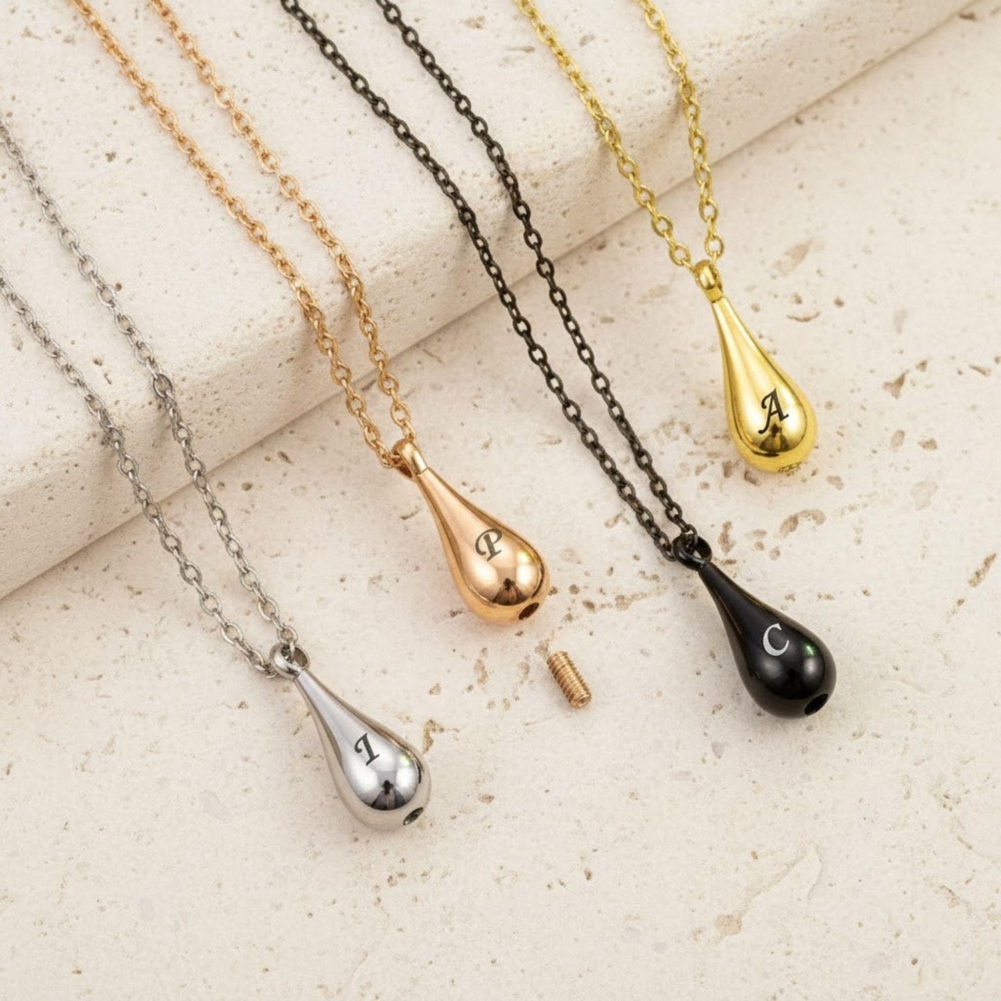 Teardrop Initial Letter Urn Necklace