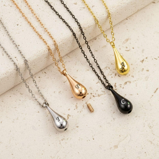 Teardrop Initial Letter Urn Necklace
