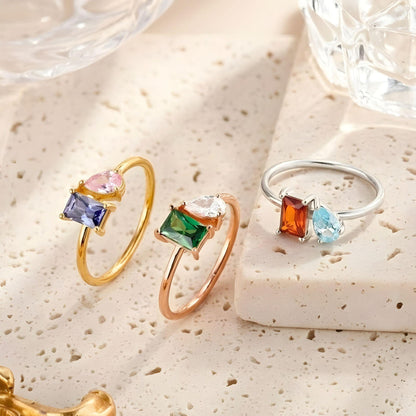 Personalized Emerald & Pear Cut Birthstone Ring