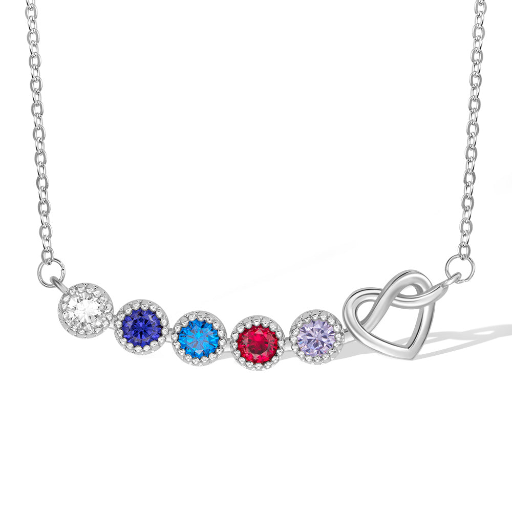 Combined Birthstone Heart Necklace Sterling Silver 925