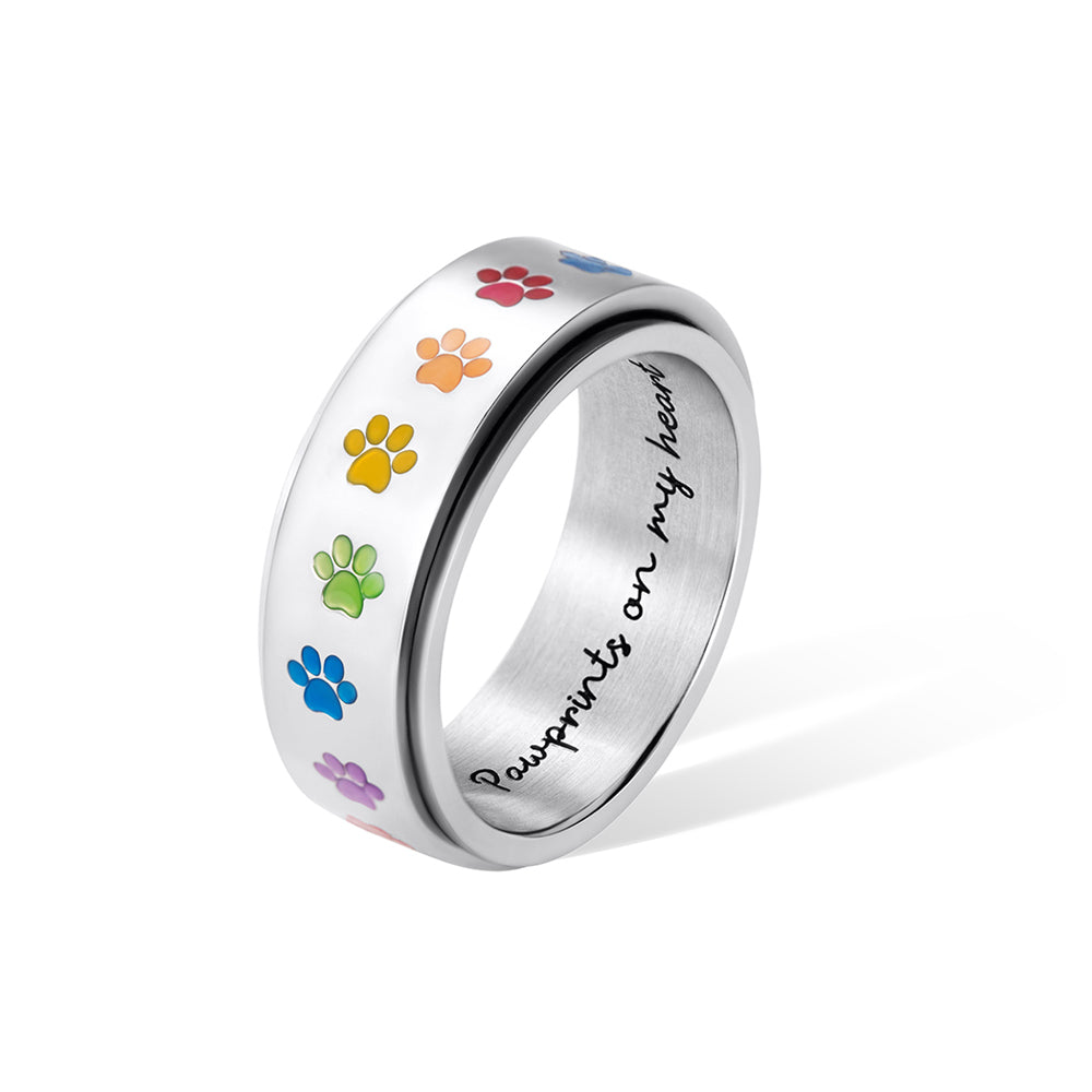 Custom Engraved Paw Rainbow Spinner Ring