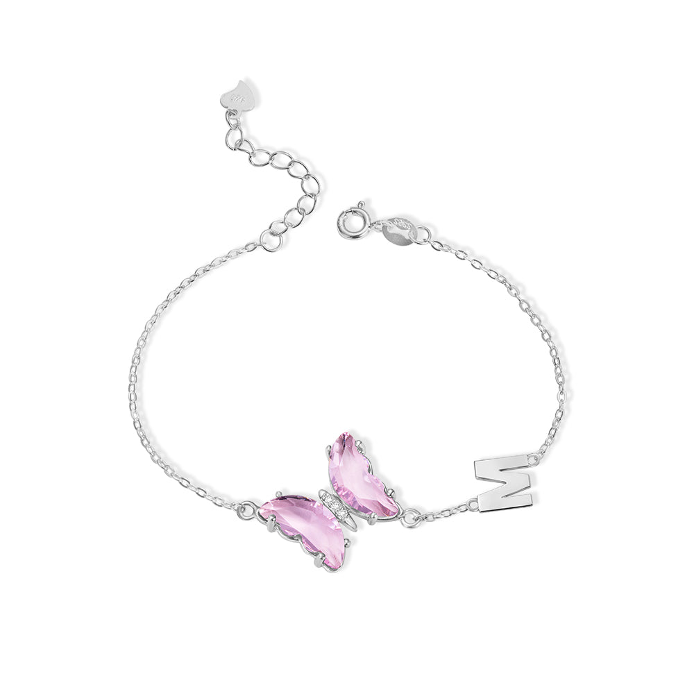 Personalized Initial Crystal Glass Butterfly Bracelet