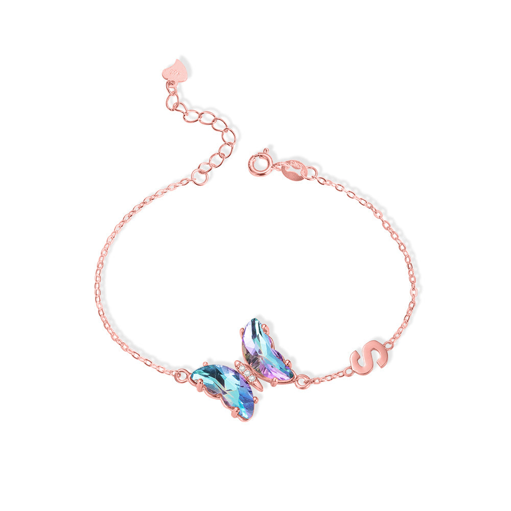 Personalized Initial Crystal Glass Butterfly Bracelet