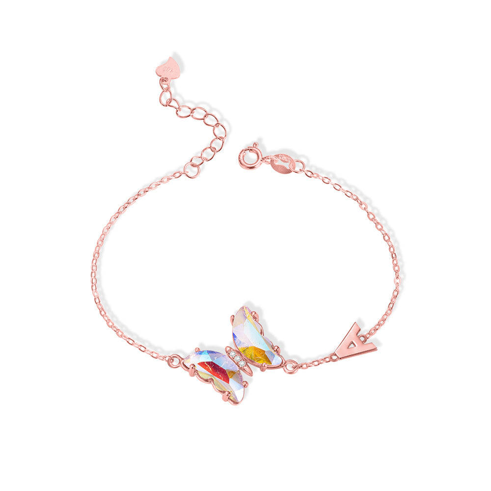 Personalized Initial Crystal Glass Butterfly Bracelet