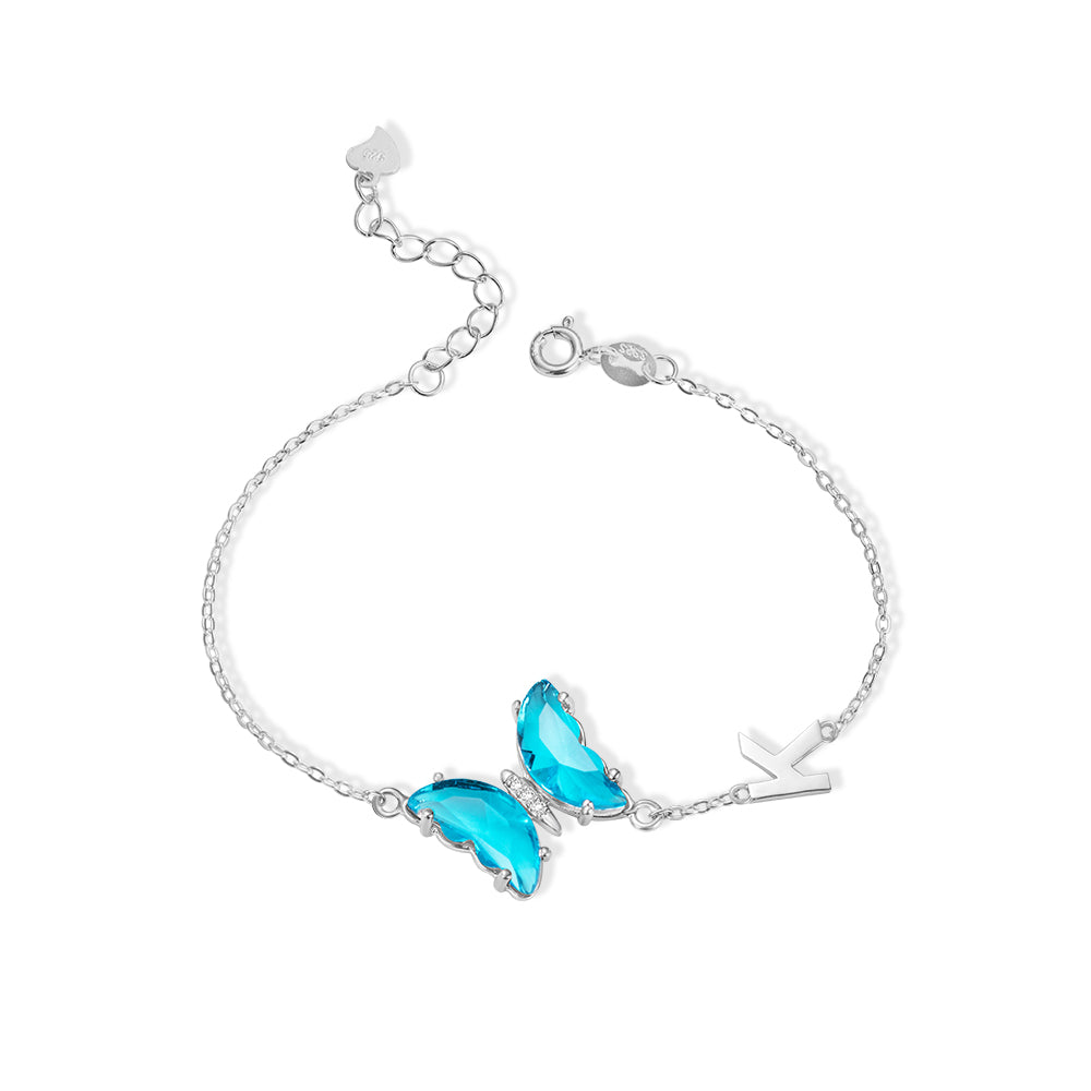 Personalized Initial Crystal Glass Butterfly Bracelet