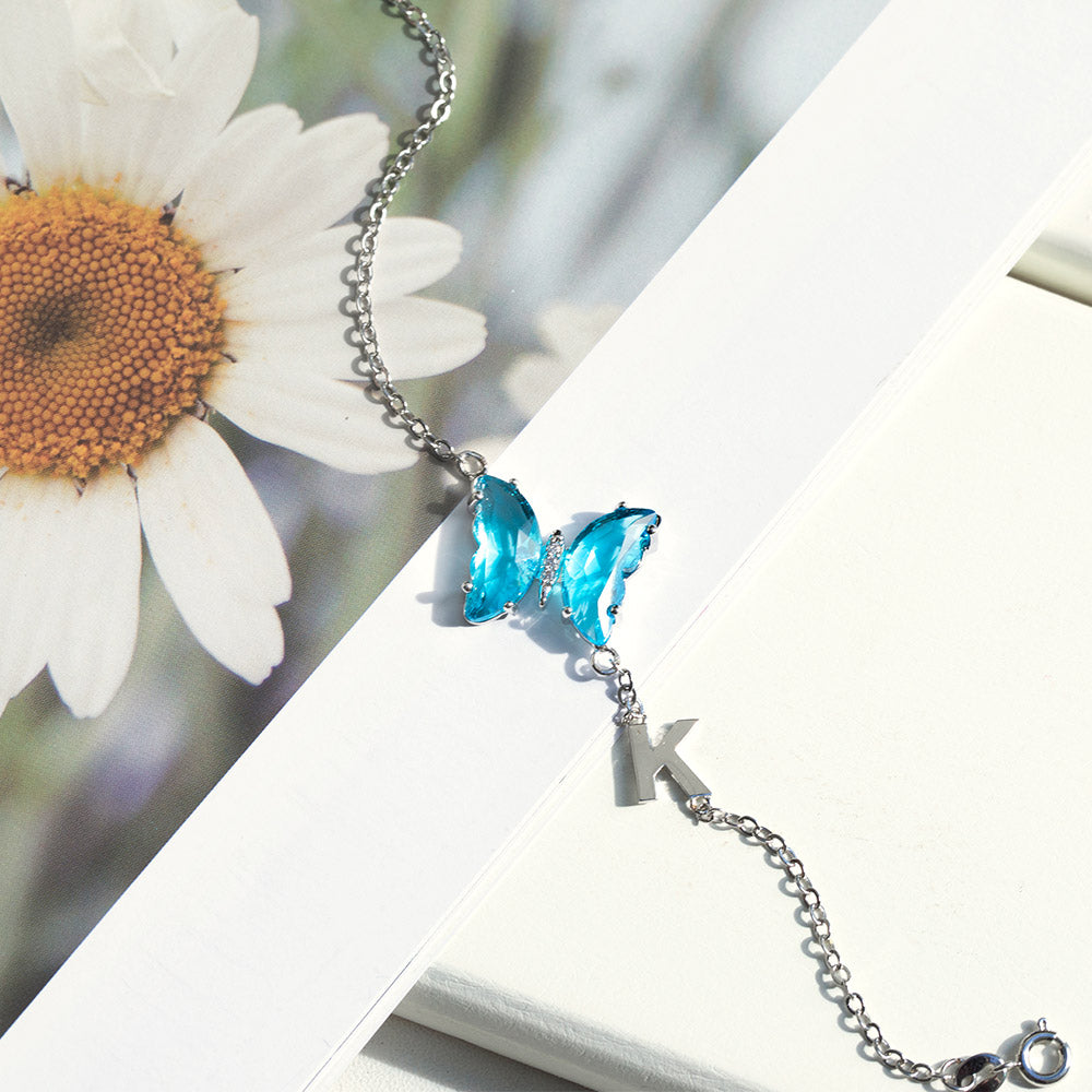 Personalized Initial Crystal Glass Butterfly Bracelet