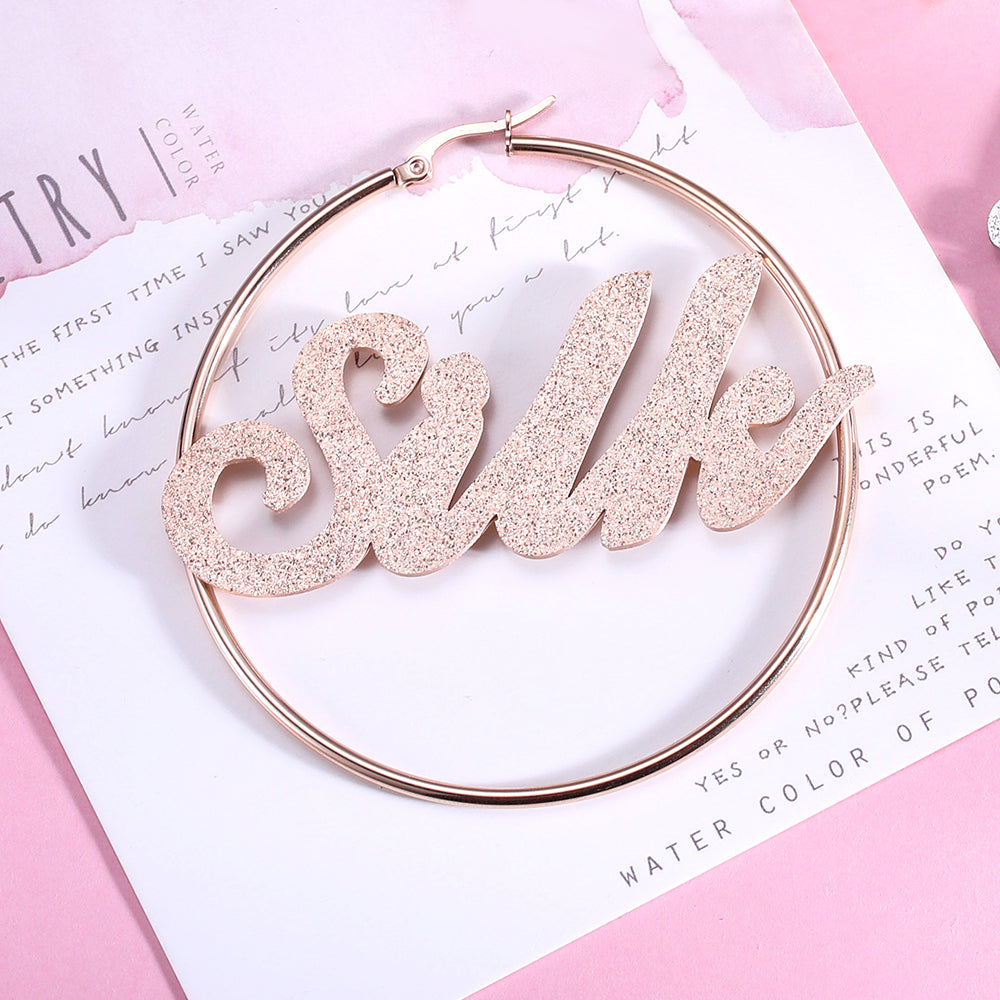 Personalized Sparkling Name Hoop Earrings