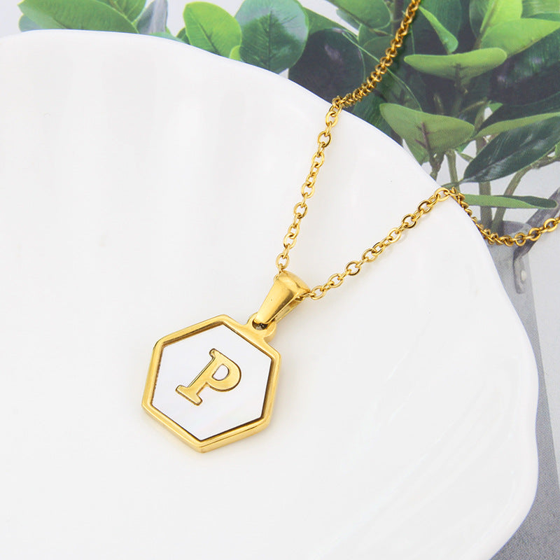 Hexagon Shell Initial Pendant Necklace