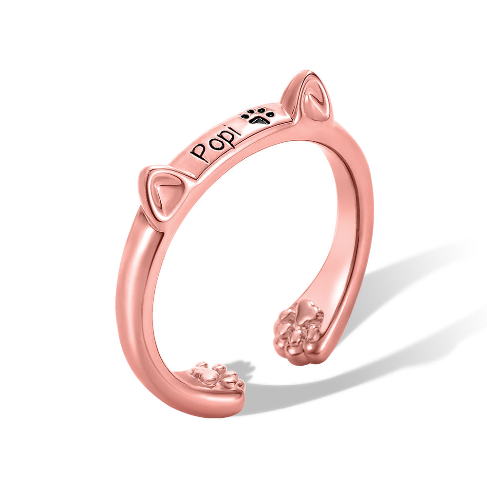 Custom Engraved Cat Ring 925 Silver