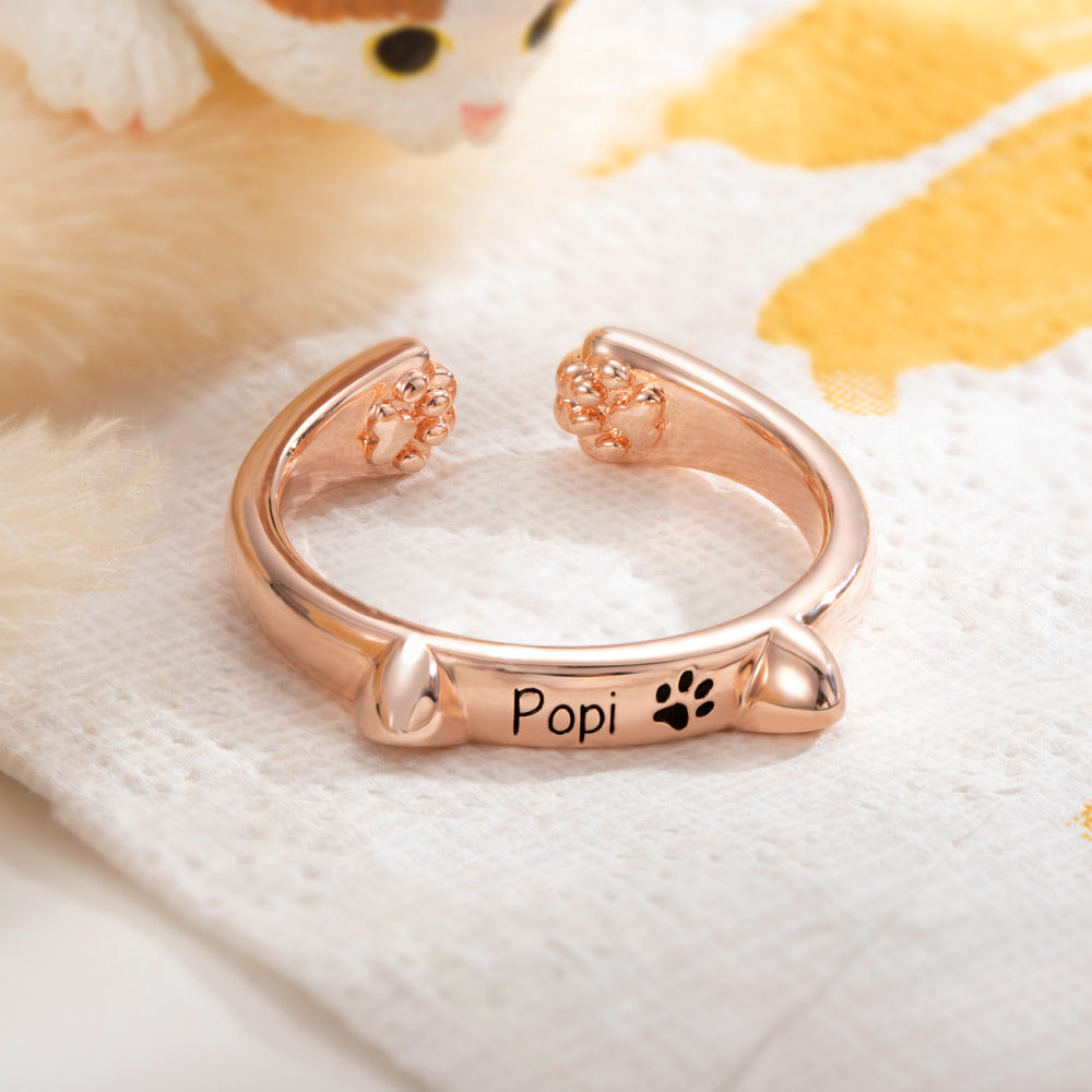 Custom Engraved Cat Ring 925 Silver