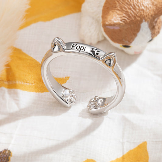 Custom Engraved Cat Ring 925 Silver