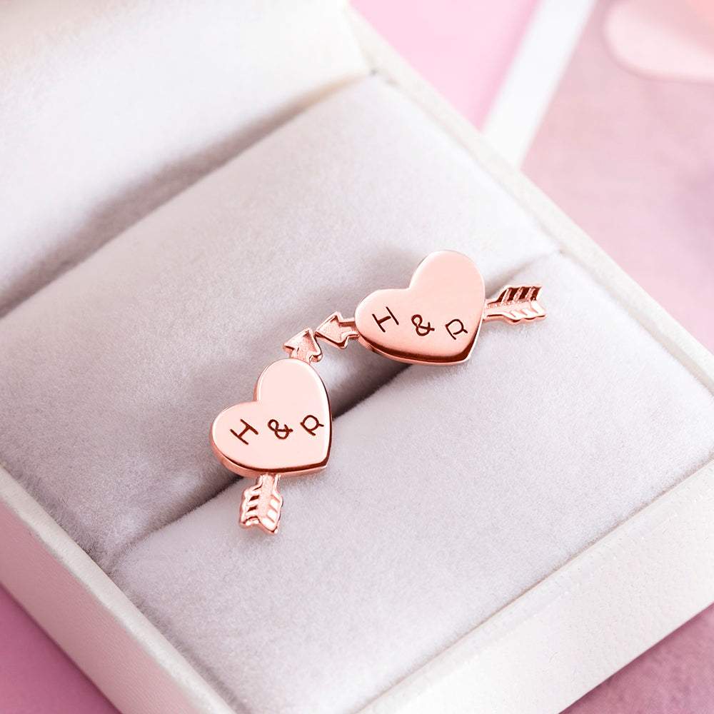 Personalized Initials Heart Stud Earrings