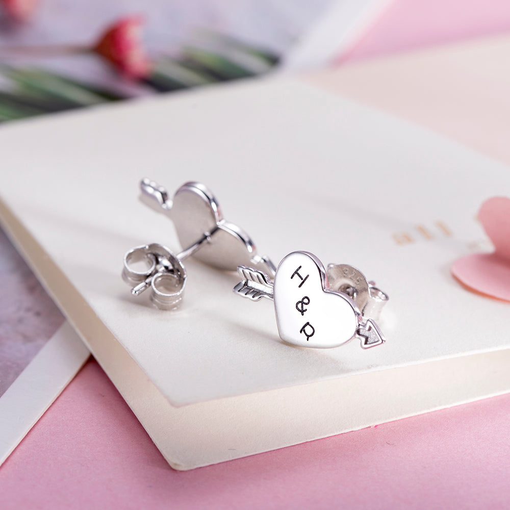 Personalized Initials Heart Stud Earrings