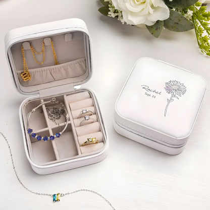 Name & Date Jewelry Box with Birth Flower