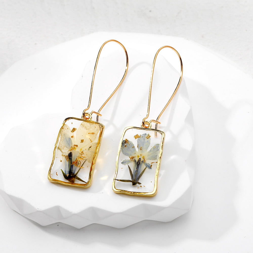 Handmade Pressed Flowers Resin Drop Earrings