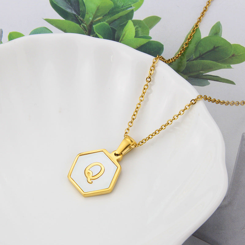 Hexagon Shell Initial Pendant Necklace