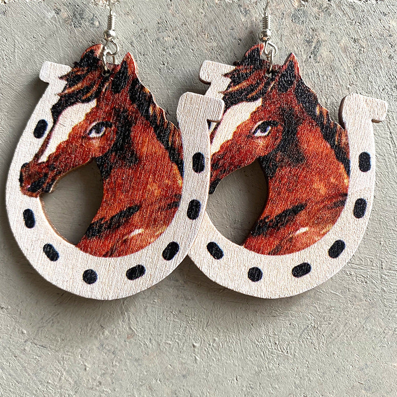 Cowgirl Western Wood Hook Earrings