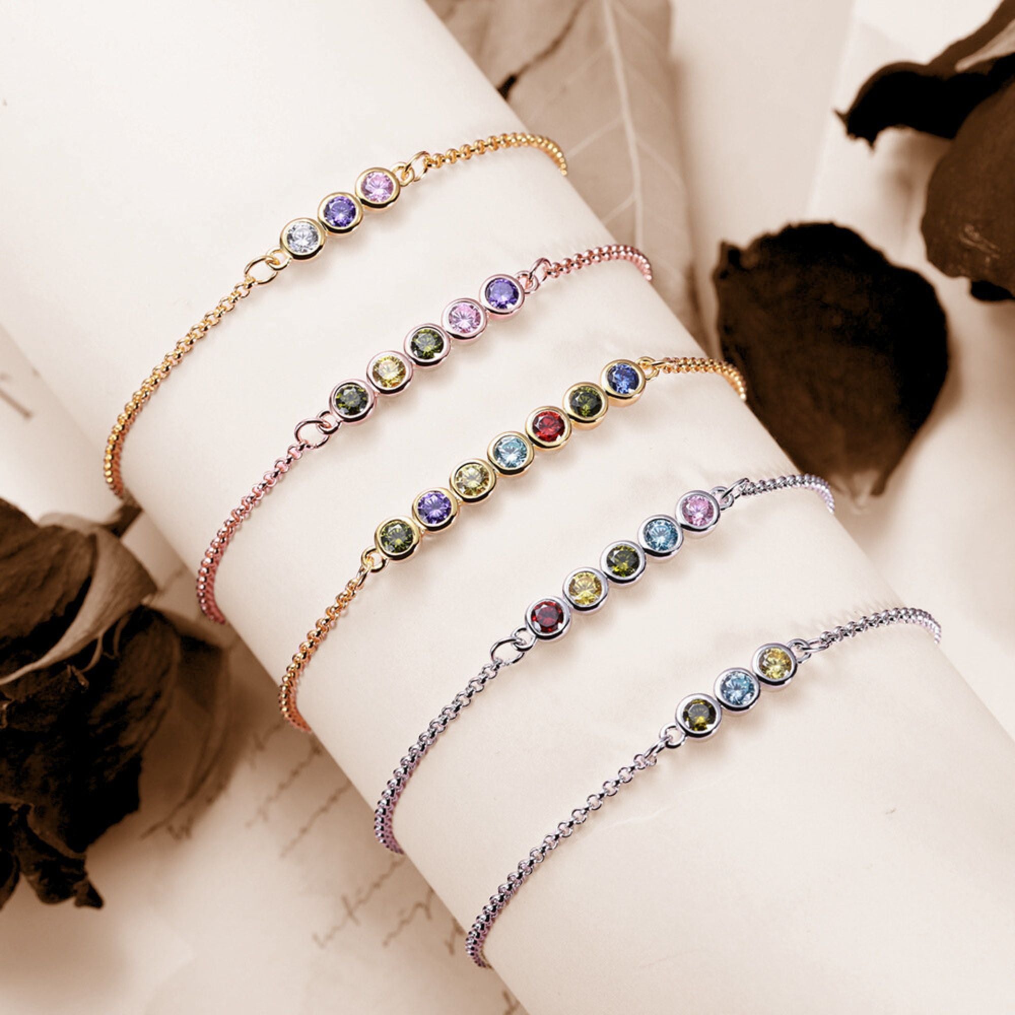 Combined Birthstone Minimalist Bracelet