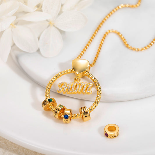 Mom Combined Names Birthstones Necklace