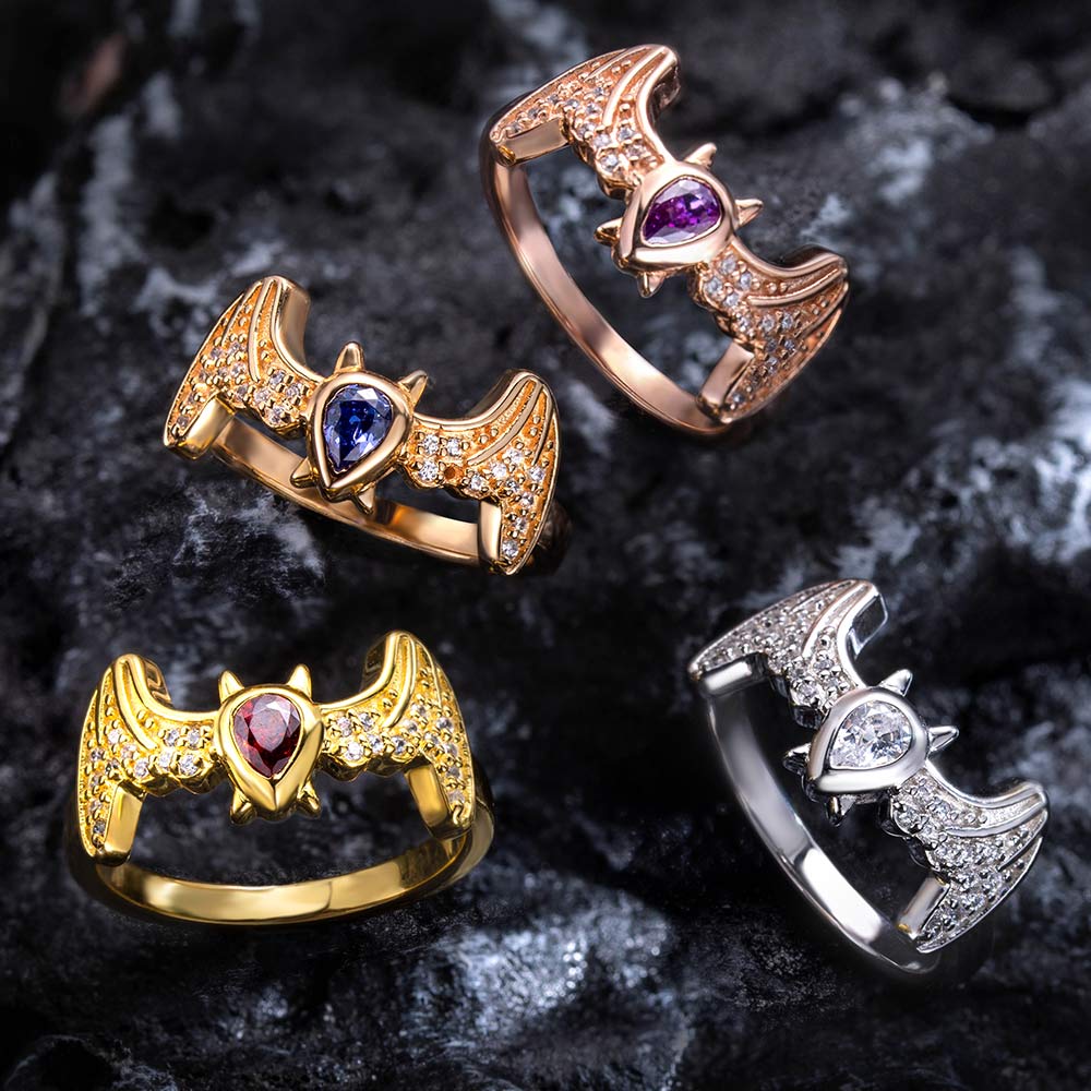 Personalized Birthstone Bat Ring