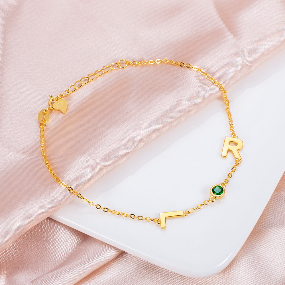 Personalized Initial Birthstone Bracelet