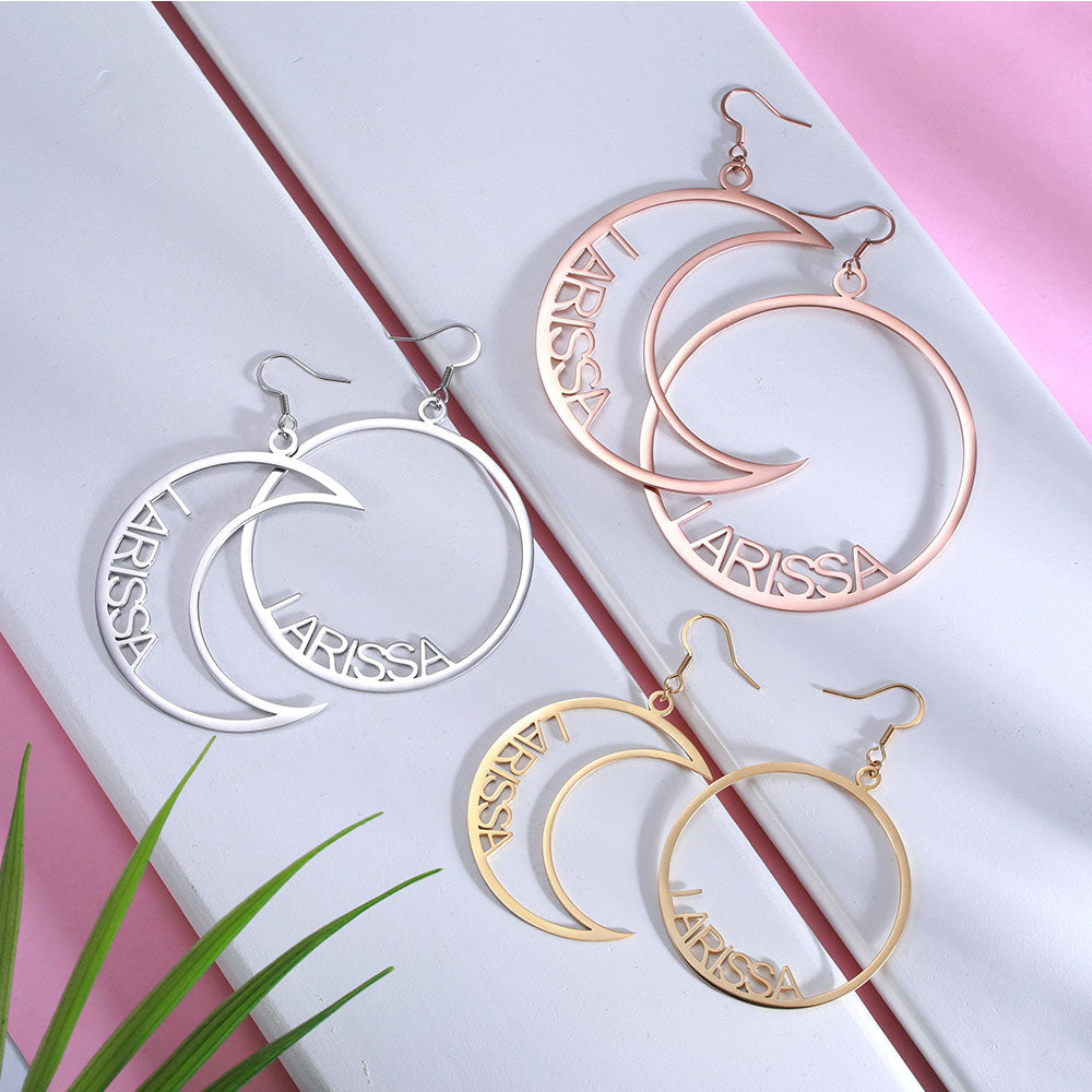 Personalized Sun & Moon Name Earrings