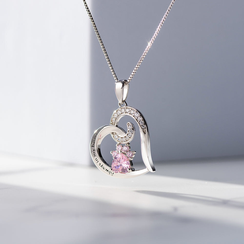 Birthstone Paw Engraved Memorial Necklace