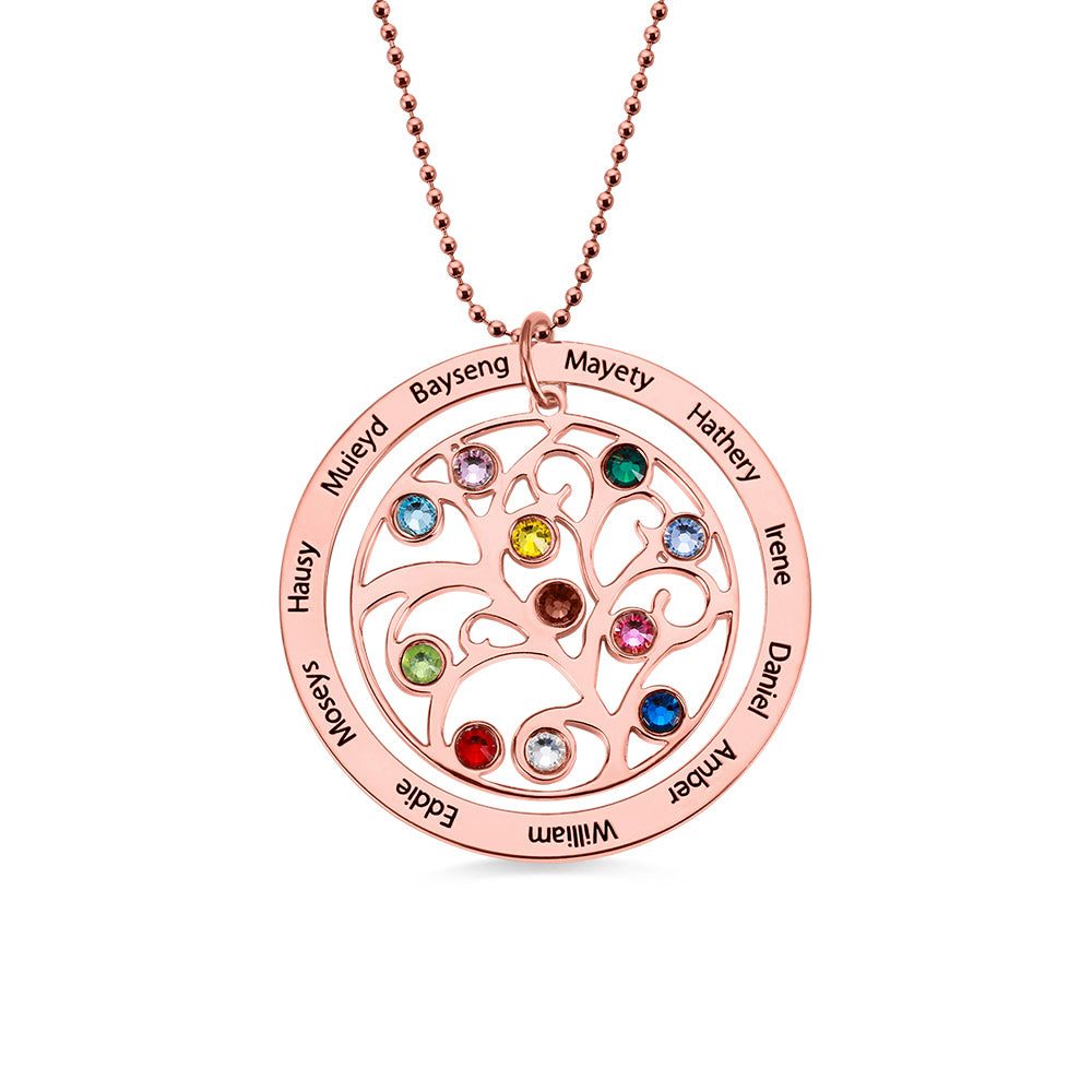 Combined Names Birthstones Family Tree Necklace