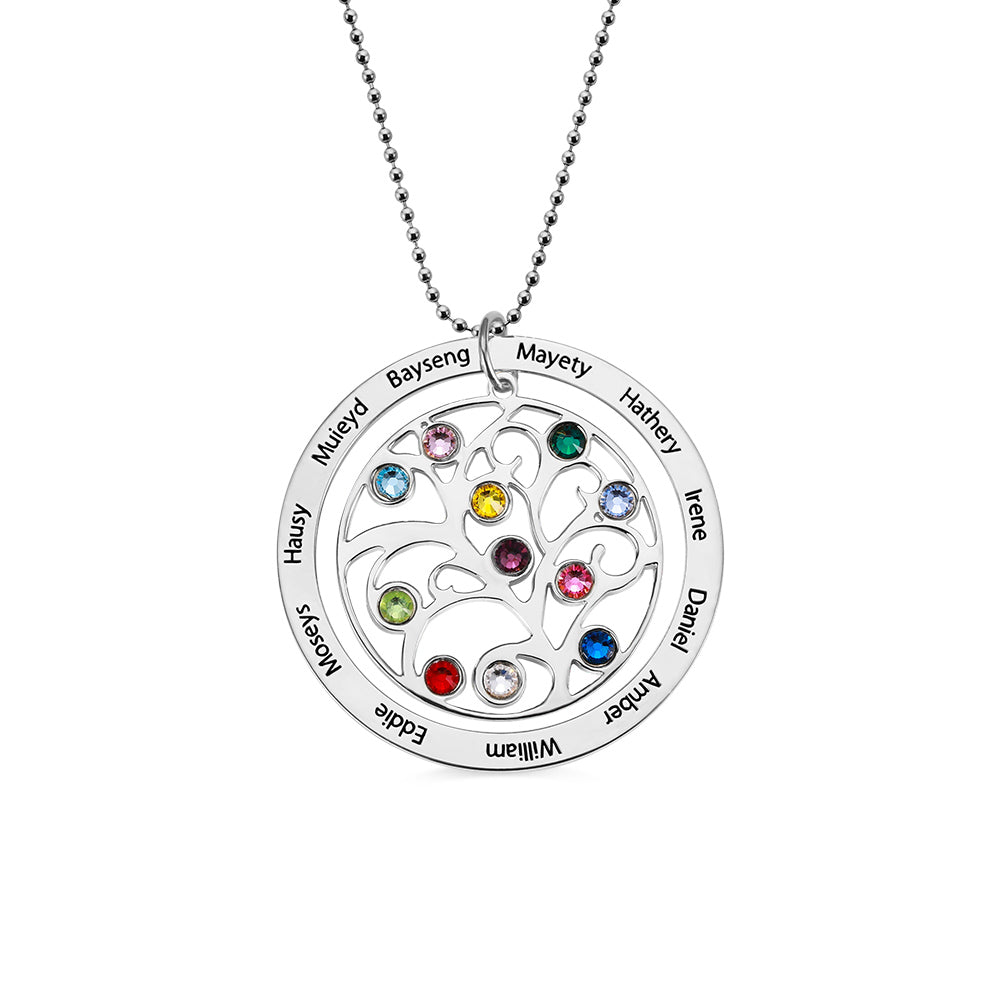 Combined Names Birthstones Family Tree Necklace