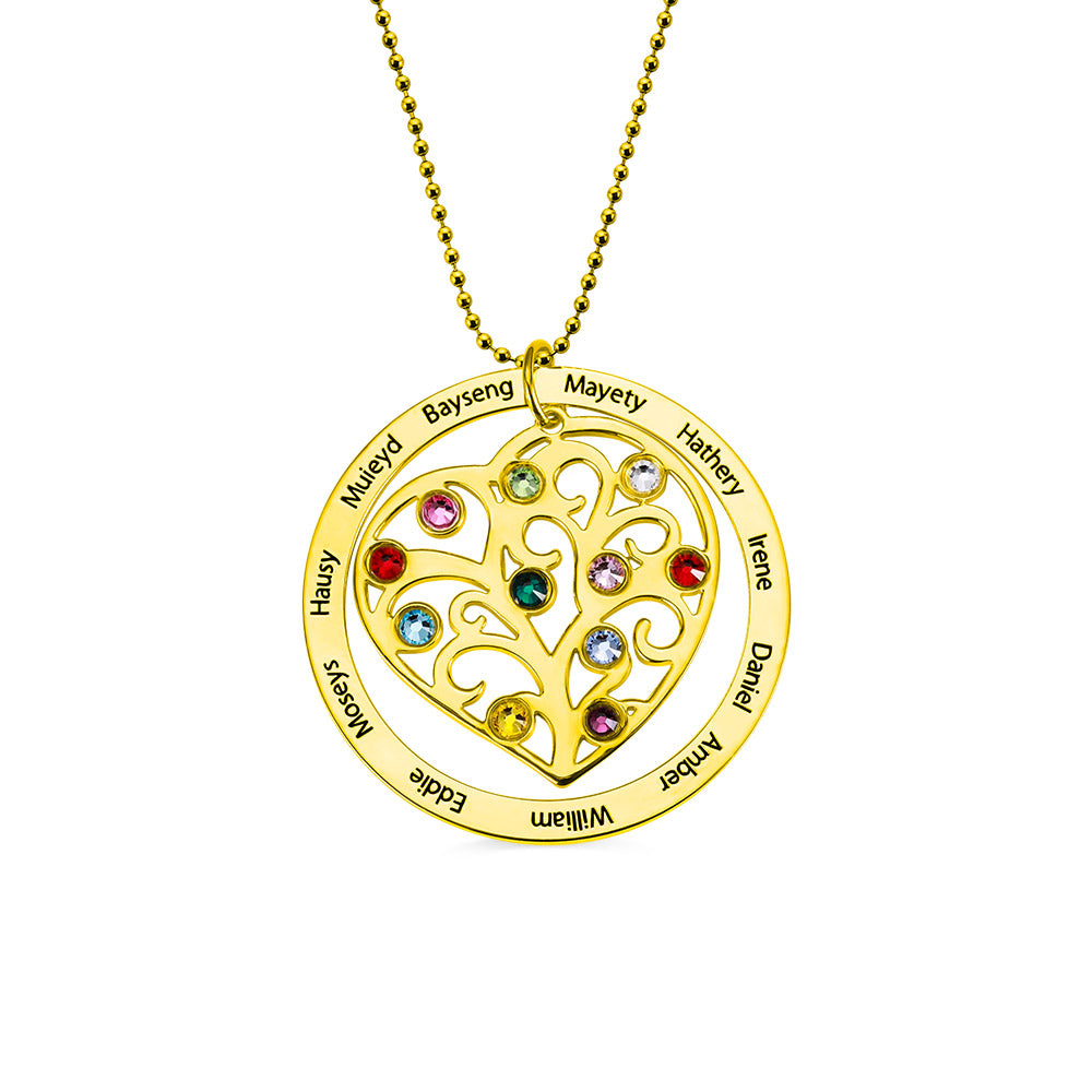 Combined Names Birthstones Family Tree Necklace