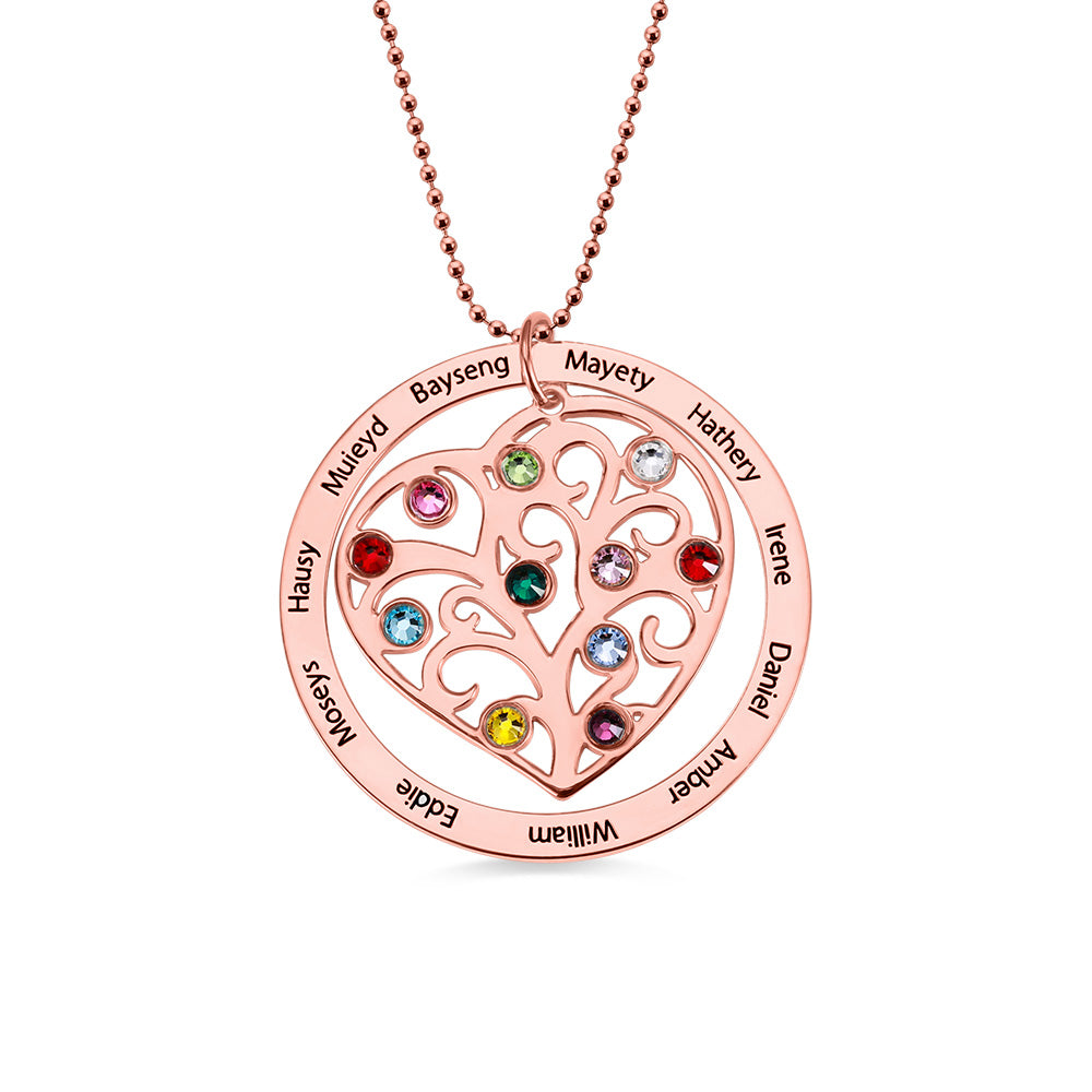 Combined Names Birthstones Family Tree Necklace