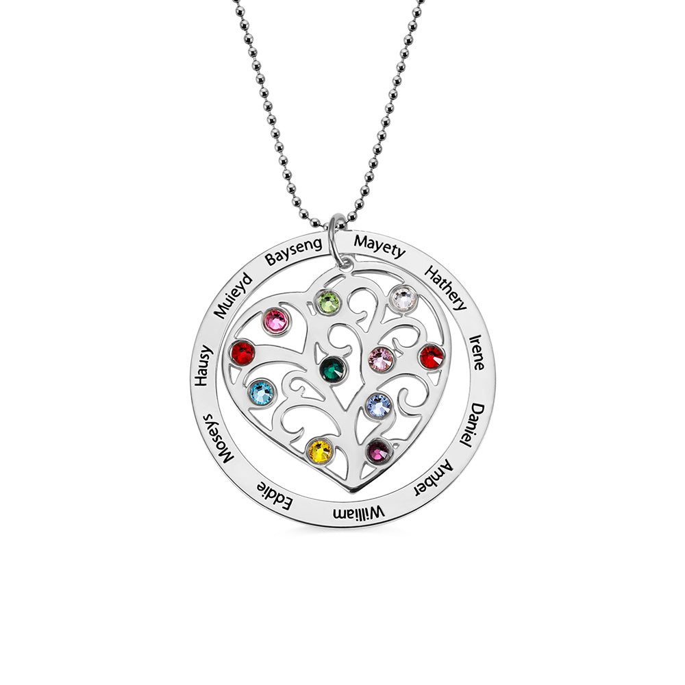 Combined Names Birthstones Family Tree Necklace