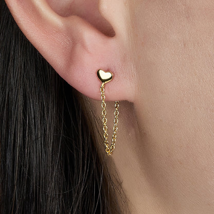 Dainty Heart Chain Stud Earrings