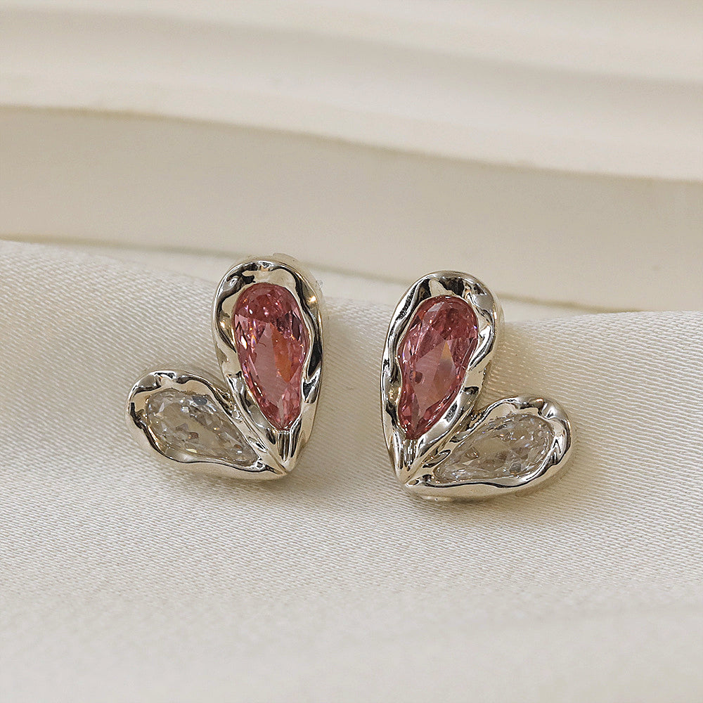 Handmade Crystal Heart Stud Earrings