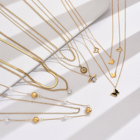 Modern 14K Gold Simple Layered Necklaces