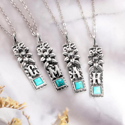 Western Turquoise Initial Bar Necklace