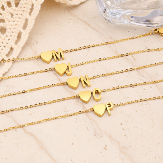 Custom Initial Heart Chain Bracelet