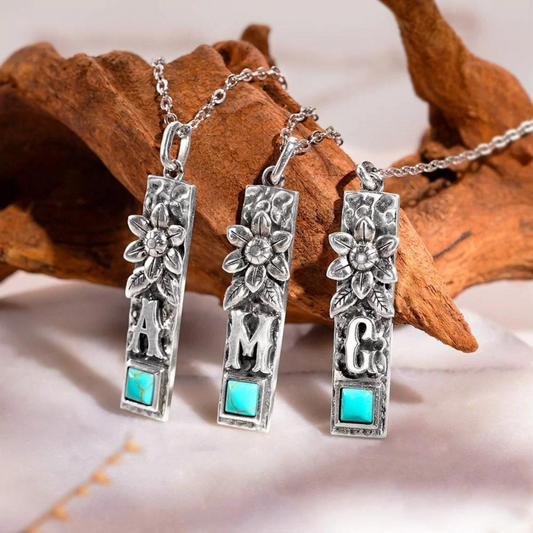 Western Turquoise Initial Bar Necklace