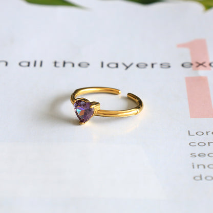 Heart Zircon 18k Gold Plated Open Ring