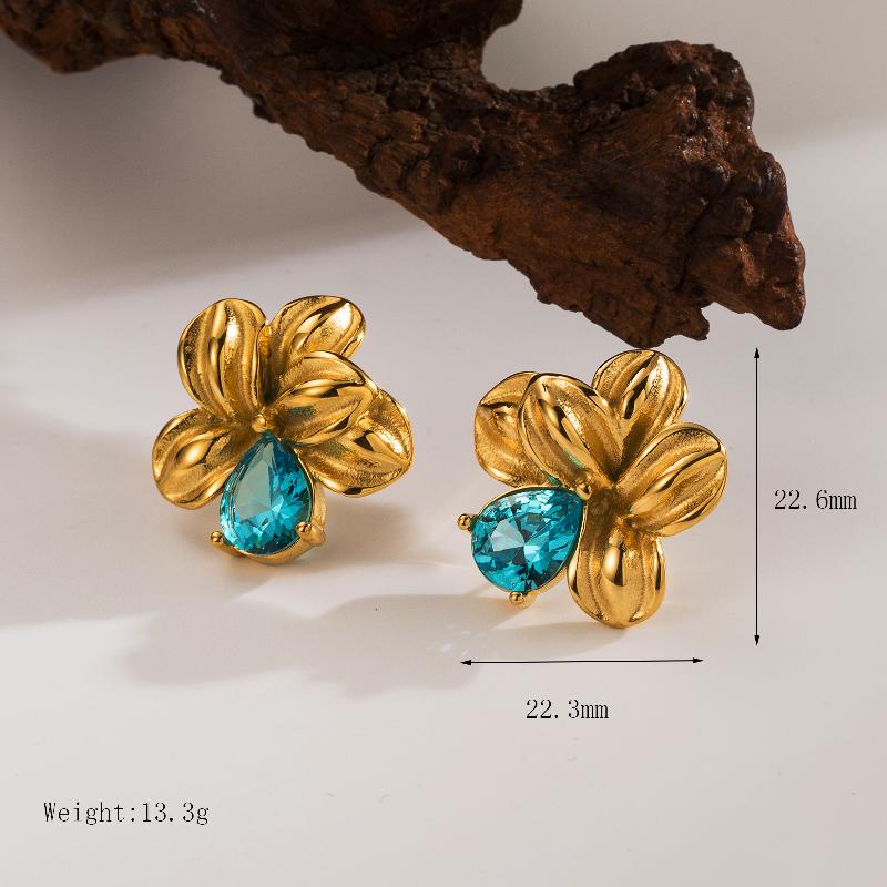 Floral Zircon Golden Studs