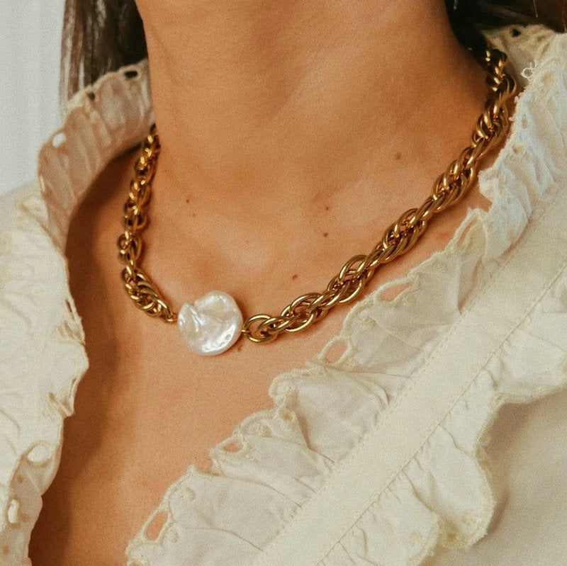 Mother of Pearl Statement Chain Necklace