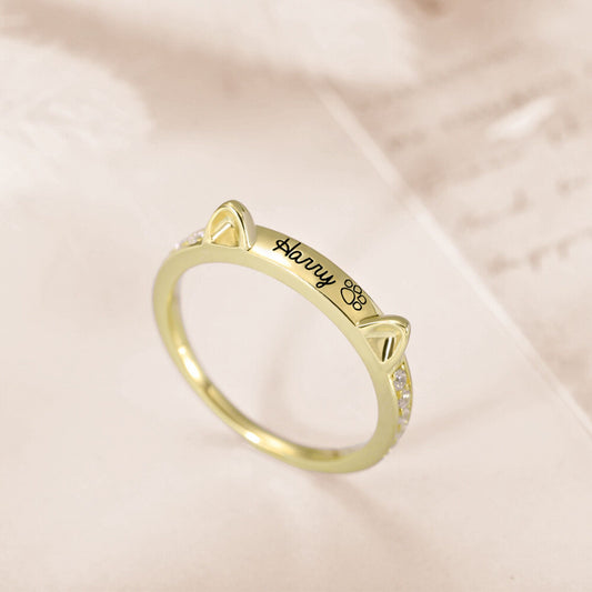 Personalized Name Cat Ring with Ears