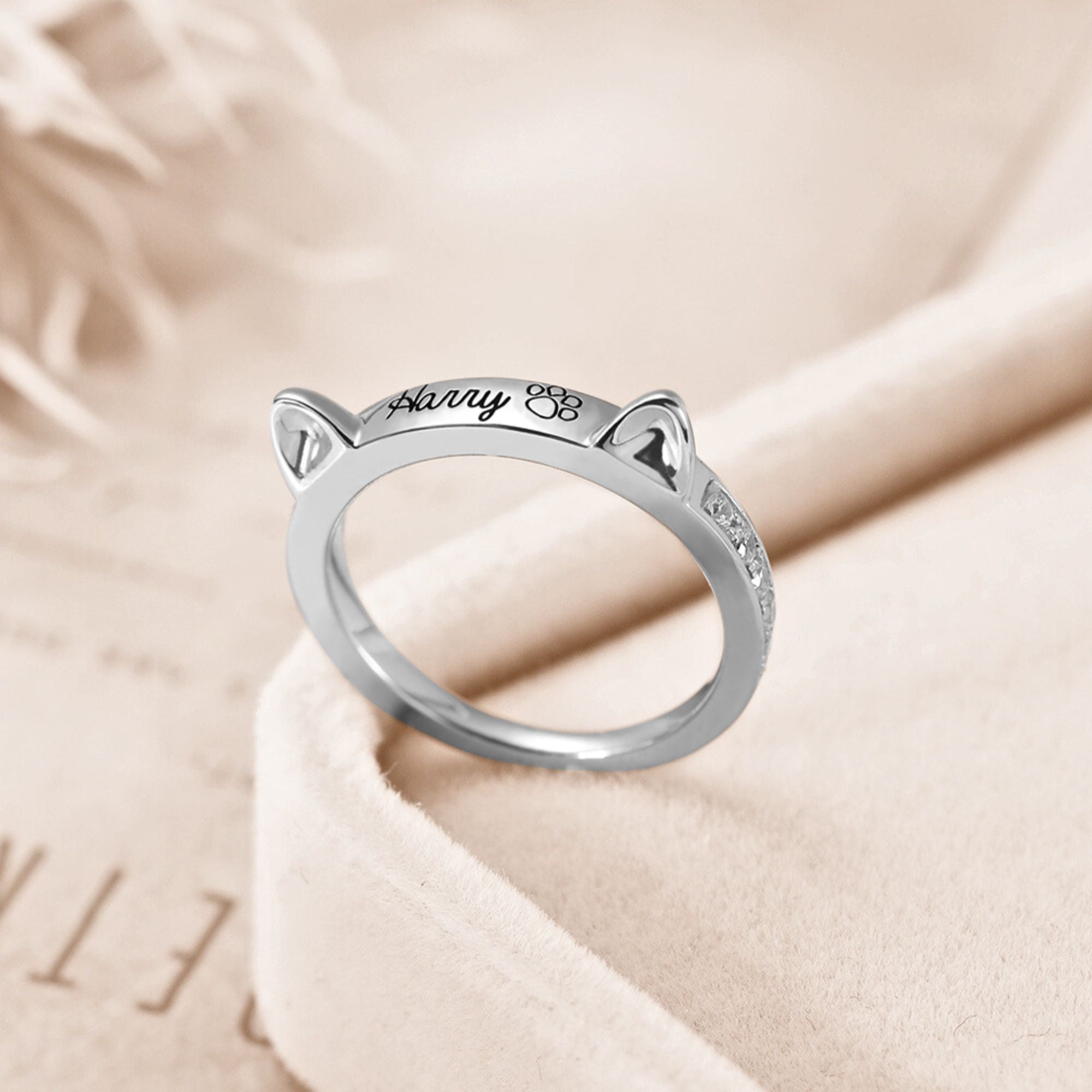 Personalized Name Cat Ring with Ears