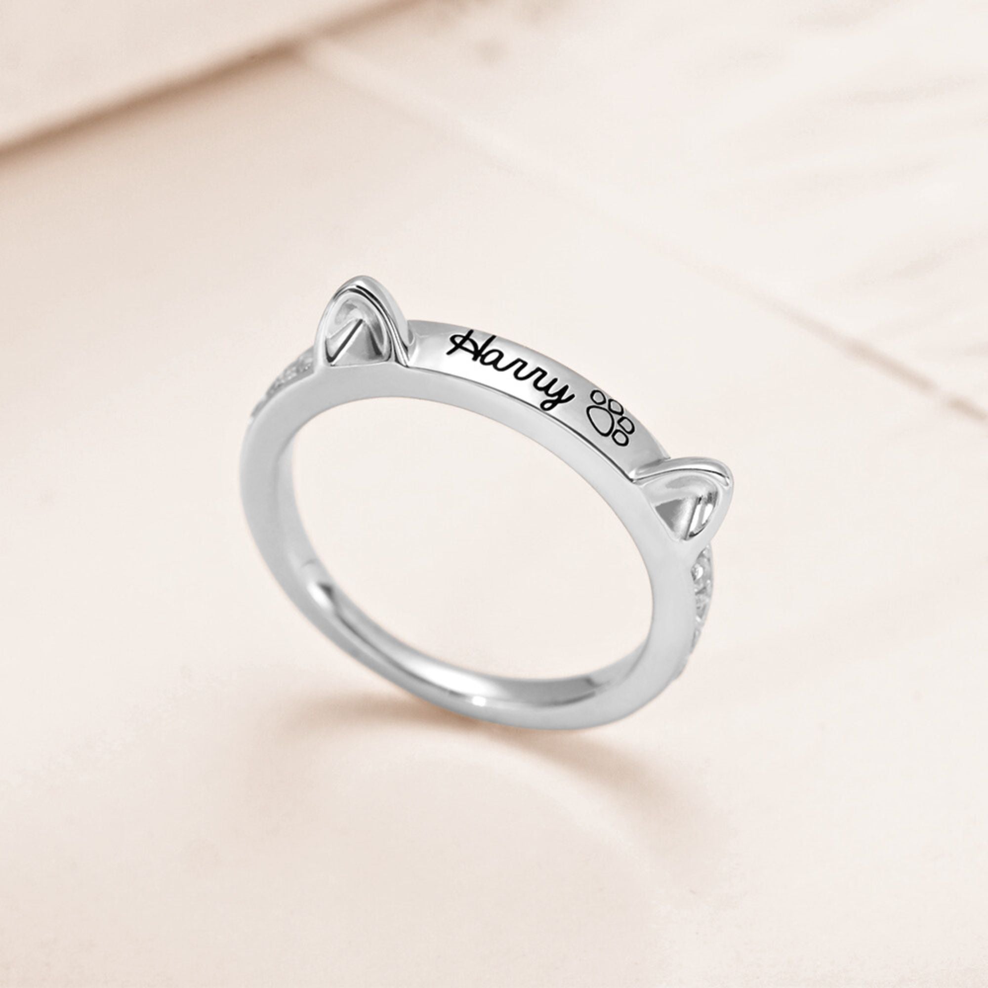 Personalized Name Cat Ring with Ears